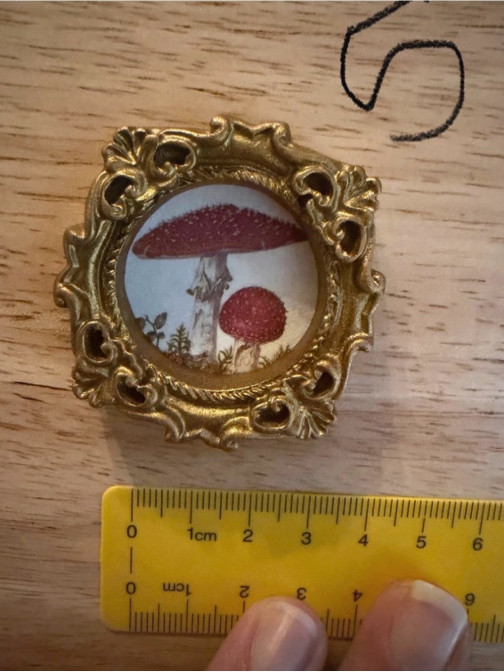 Mini Gold Frame Mushroom Art Accent - Red Mushroom Illustration